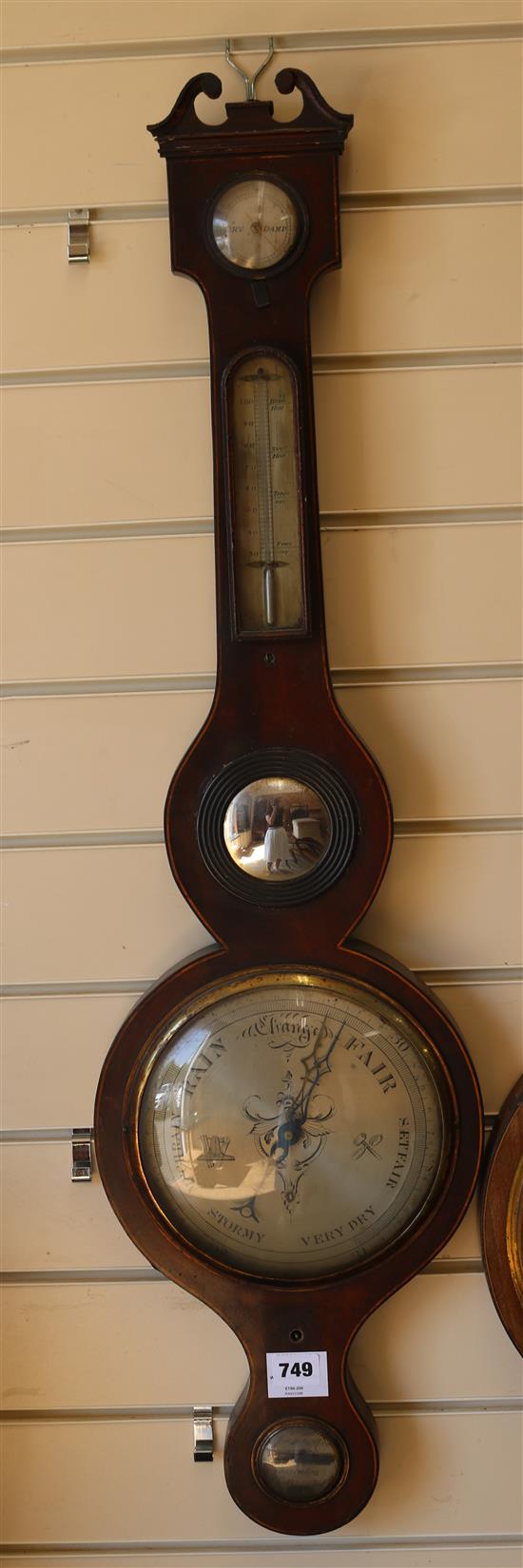 A Regency inlaid mahogany wheel barometer W.26cm